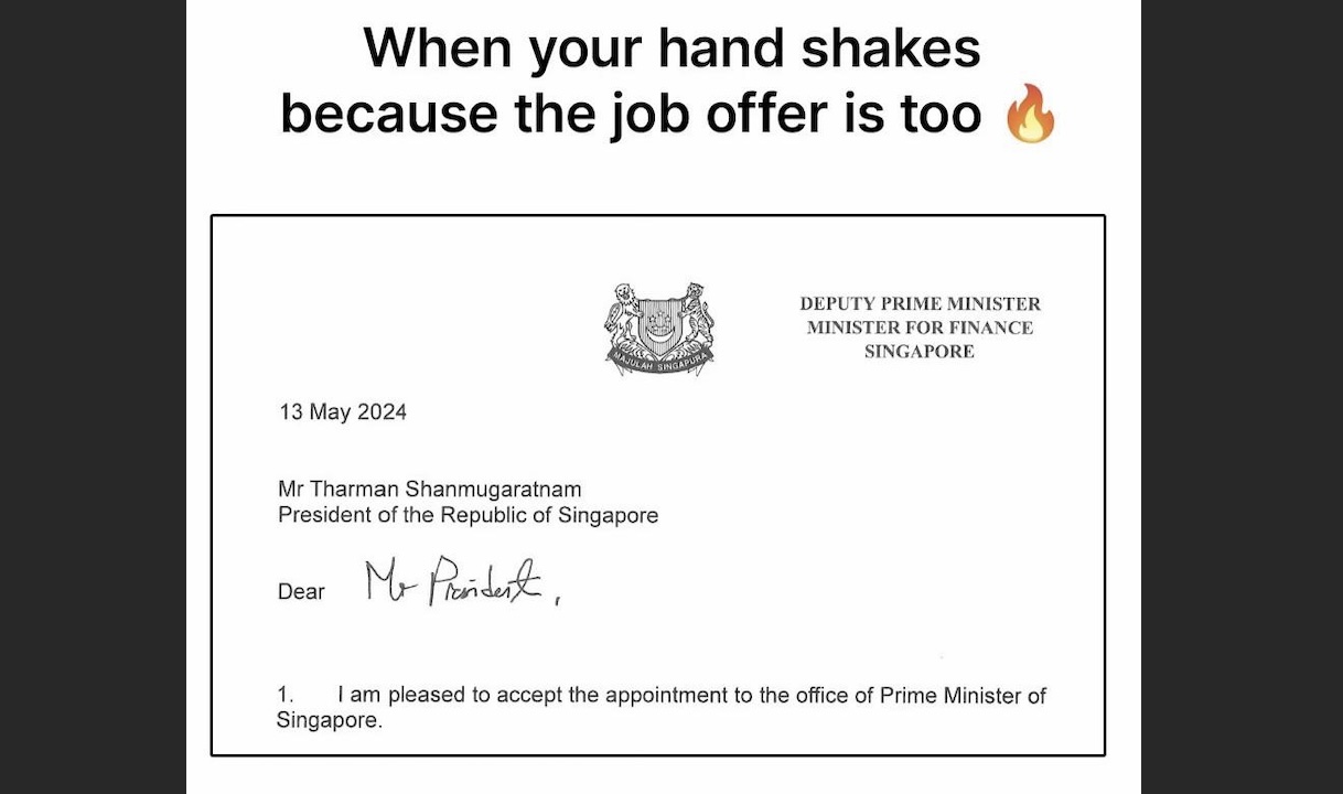 Singaporeans online poke fun at PM Wong's handwriting in his acceptance letter